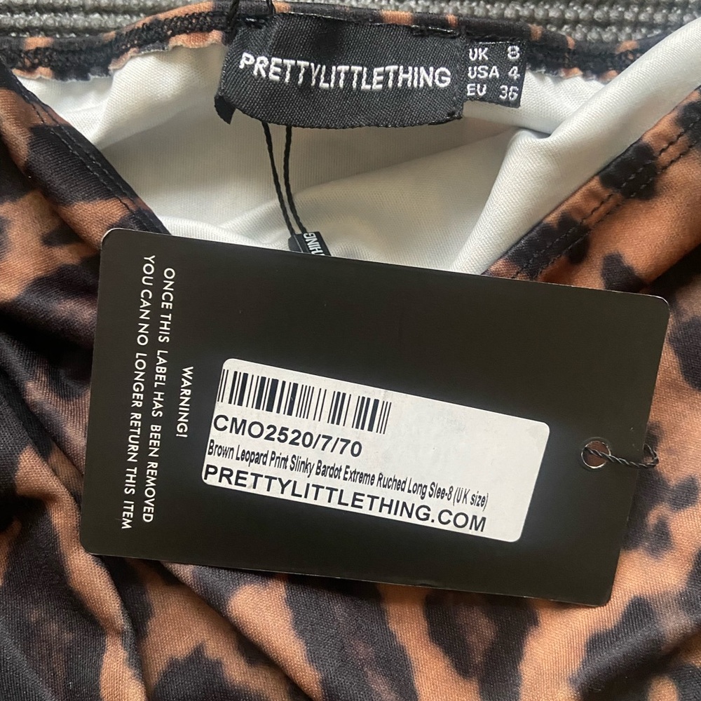 NWT PRETTYLITTLETHING Slinky Leopard Bardot Crop Top – Size 4 (US) 🐆✨ - Picture 6 of 7